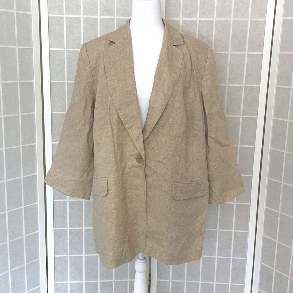 Marina Rinaldi Linen Blazer 22 Neutral Beige Lagenlook Coastal Chic Minimalist
